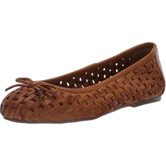Luky Brand Flat Shoes Women Tan Leather Mogeni Woven Ballet Flat Slip On Shoes